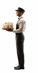 a man with two packages holding them in one hand