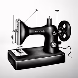 a black and white photograph of a sewing machine