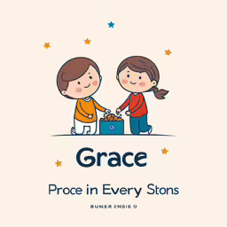 a cartoon illustration of the word grace in front of two kids and an infant