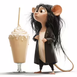 a rat with a beverage in its hand is next to a glass