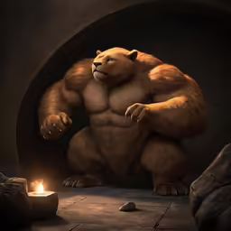 an animated rendering of a bear holding a lit candle