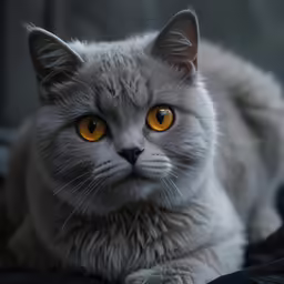 a cat with orange eyes laying on a couch