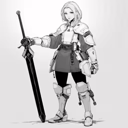 a woman holding a sword and wearing armor