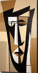 a black and white painting on top of a white wall,a painting with multiple types of faces is shown