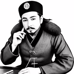 a man in asian clothing on his cell phone