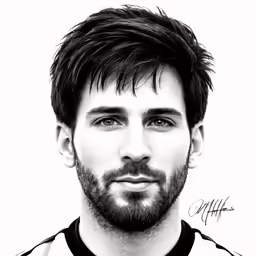 black and white portrait of a young man with beard and short hair