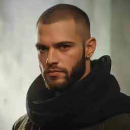 a bearded man with a hood on top