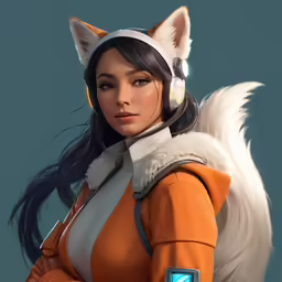 a woman in headphones with an animal ears