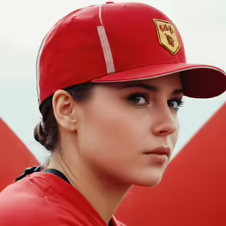 the woman in the red baseball cap is ready for action