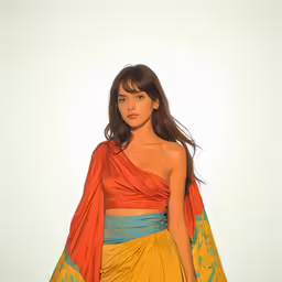 young beautiful lady in traditional indian costume posing for photograph