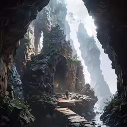 an image of the inside of a cave with many items on the ground