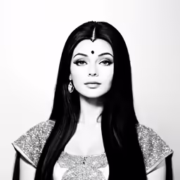 the head and shoulders of an attractive young woman with long hair