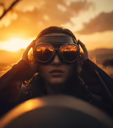 a girl wearing sun glasses while standing at the top of a hill