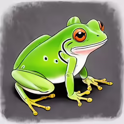 a green frog sitting on top of a black surface