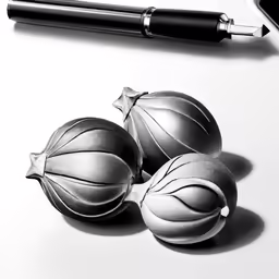 an iphone with a pen and three ornamental ornaments