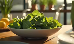 a bowl of green spinach on a table