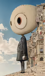 an artistic image of a man with a strange head and jacket