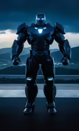 a man dressed as a robot in front of an overcast sky