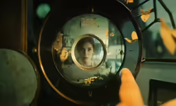 the person has their reflection in the mirror