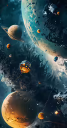 a futuristic looking artwork painting shows a space scene