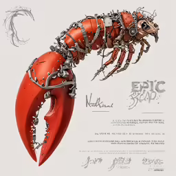 a drawing with a crab body in red