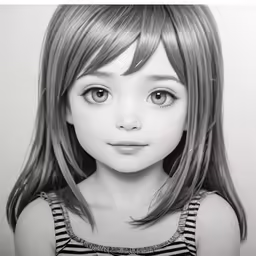 a portrait of a young girl, the little one has bangs and a fringe