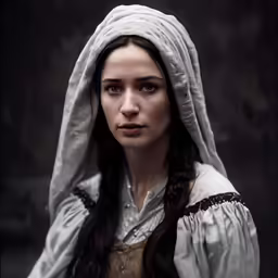 a woman wearing a hood in an old - fashion photo