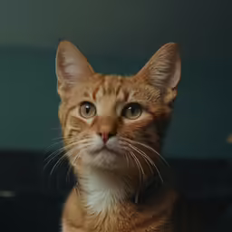 a cat looking up into the sky while wearing a collar