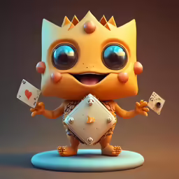 a cartoon figure holding cards, playing with them
