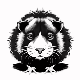 a black and white drawing of a panda bear with long hair