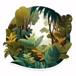 a circle - like cutout shows green trees and leaves