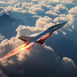 a jet flying through the sky with its landing gear on