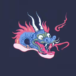 a dragon with red hair is riding on top of a wave