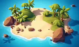 an island with palm trees in the middle of the water