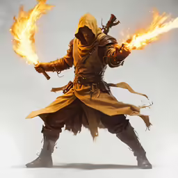a person in yellow coat holding a fireball
