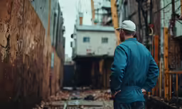 a man standing on the side of an alley