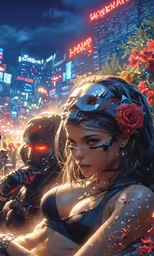 some sort of artwork with a very beautiful girl next to another person