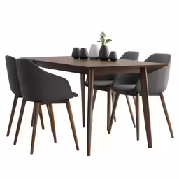 a table and chairs with a vase on top