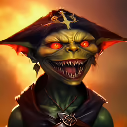 an illustration of a demon with big red eyes