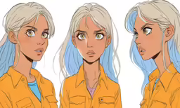 a drawing of a blonde haired girl with two different expressions