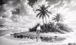 a person on the beach under some trees