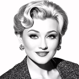 a black and white image of a woman with blonde hair