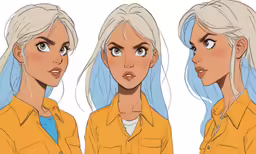 an animation character is making her face with various facial expressions