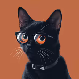 a black cat in glasses looking to the right