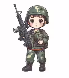 a cartoon soldier wearing a green uniform and holding a gun