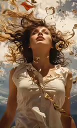 a woman is surrounded by a very long hair