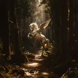 an image of a horse running through the forest