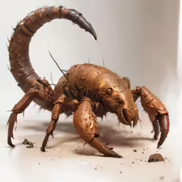 a statue of a scorpion sitting on top of a white wall