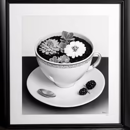 a photograph of a teacup with flowers on it