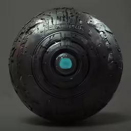 a black tire with a light blue circle in the center